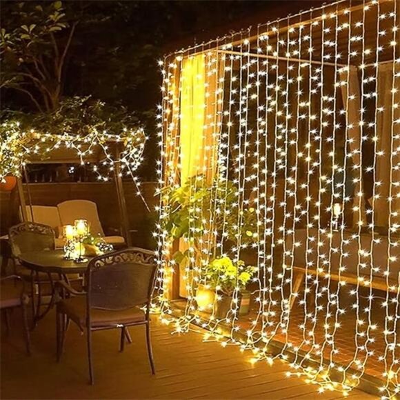 300 LED Remote Control Christmas Curtain Lights, Plug in Fairy Curtain - Picture 7 of 7